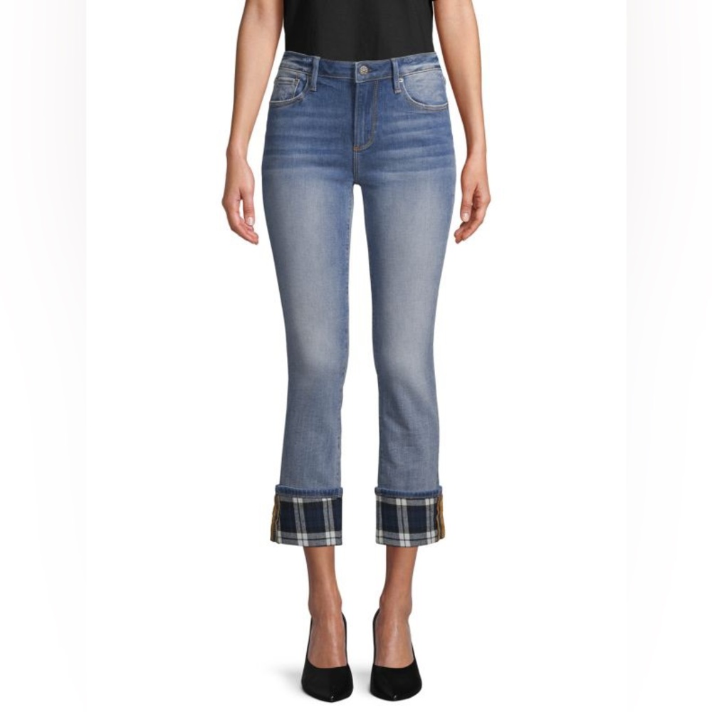 Driftwood Plaid Cuffed Ankle Blue Jeans Size 28